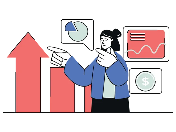 Woman analyzing Business Growth  Illustration