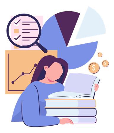 Woman Analyzing Business Report  Illustration