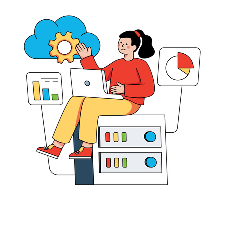 Woman Analyzing Cloud Server Data  Illustration