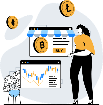 Woman analyzing Cryptocurrency  Illustration