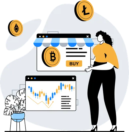 Woman analyzing Cryptocurrency  Illustration