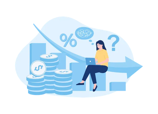 Woman Analyzing Decline In Financial Crisis Graph Trending Concept Flat Illustration Illustration