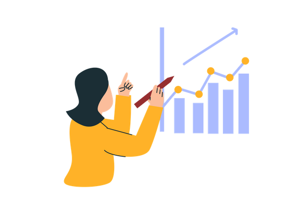 Woman analyzing finance growth Illustration