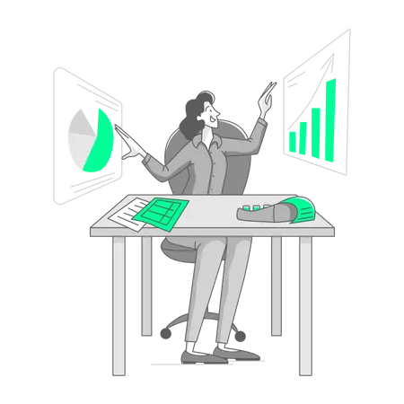 Woman analyzing financials  Illustration