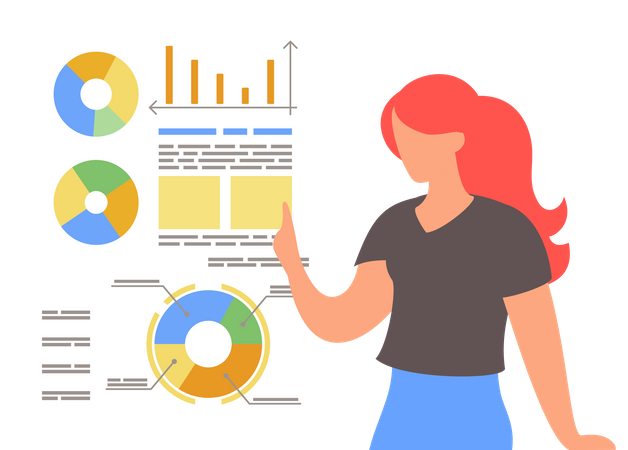 Woman analyzing graphs  Illustration