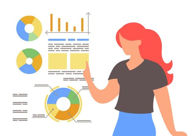 Woman analyzing graphs  Illustration