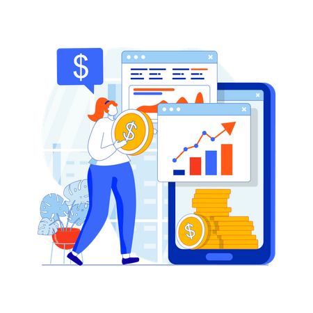 Woman analyzing income  Illustration