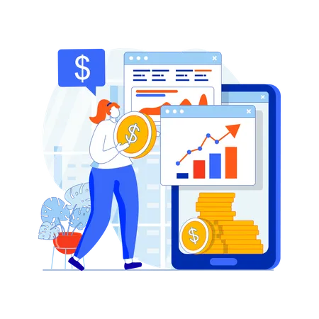 Woman analyzing income  Illustration