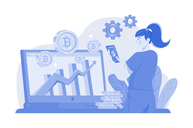 Woman analyzing NFT growth  Illustration