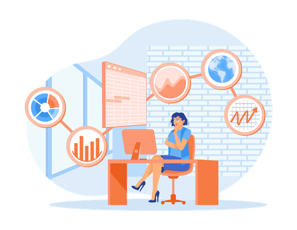 Woman analyzing office Data Analysis  Illustration