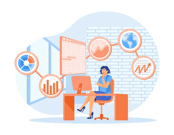 Woman analyzing office Data Analysis  Illustration