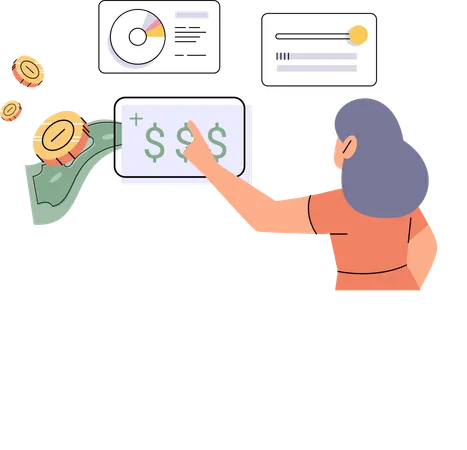 Woman analyzing personal or corporate budget  Illustration