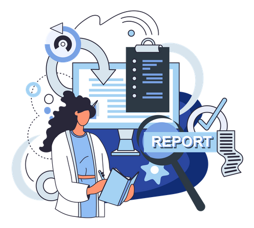 Woman analyzing report  Illustration