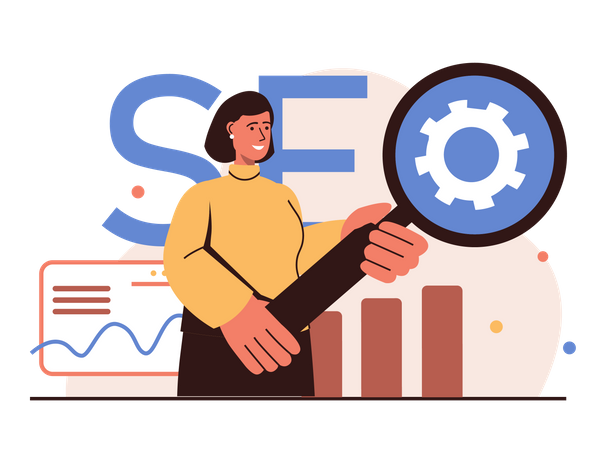 Woman analyzing seo data  Illustration