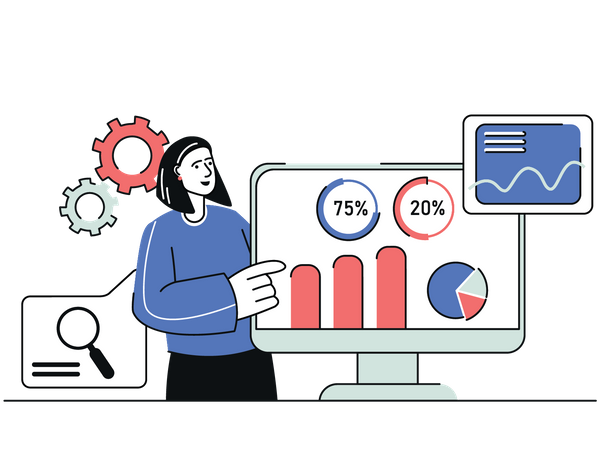 Woman Analyzing Seo Data  Illustration