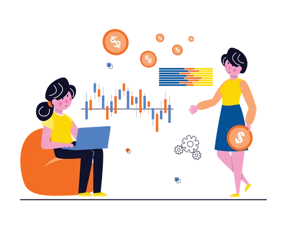 Woman analyzing stock market  Illustration