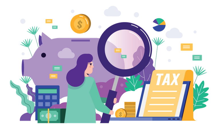 Woman analyzing tax report  Illustration