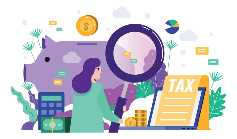 Woman analyzing tax report  Illustration