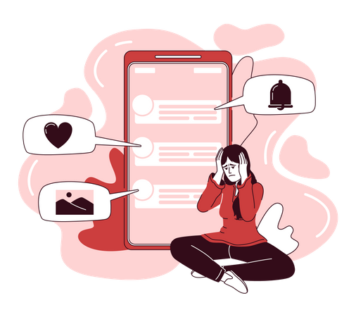 Woman and ads notifications  Illustration