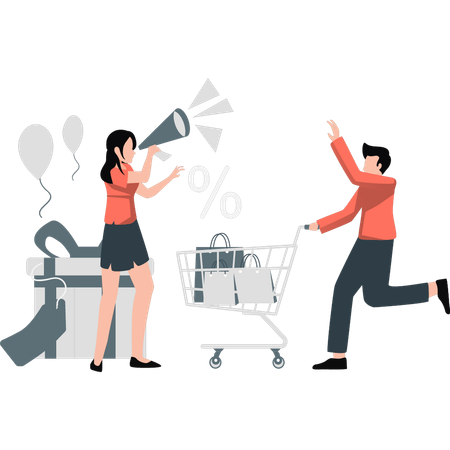 Woman and boy happy after shopping  Illustration