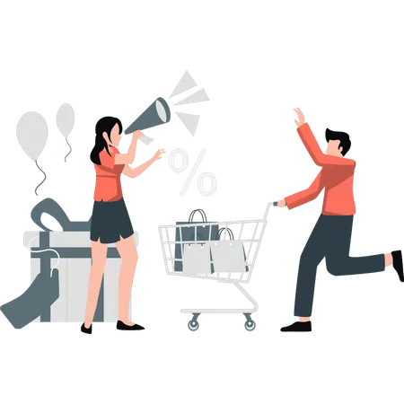 Woman and boy happy after shopping  Illustration