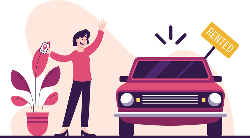 Woman and Car Rent  Illustration