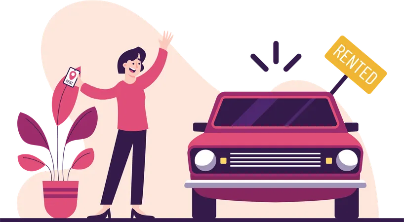 Woman and Car Rent  イラスト