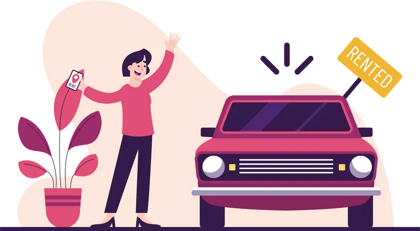 Woman and Car Rent  Illustration