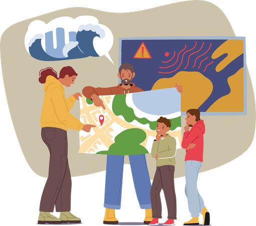 Woman And Child Discussing Disaster Prevention Ideas  Illustration