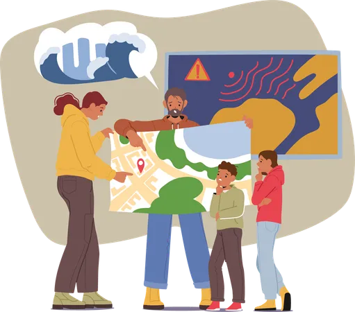 Woman And Child Discussing Disaster Prevention Ideas  Illustration