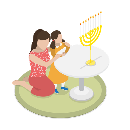 Woman and child with Jewish Holiday  Illustration