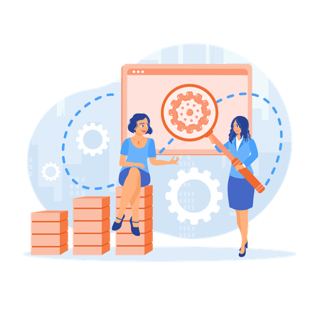 Woman and colleague analyzing sales data  Illustration