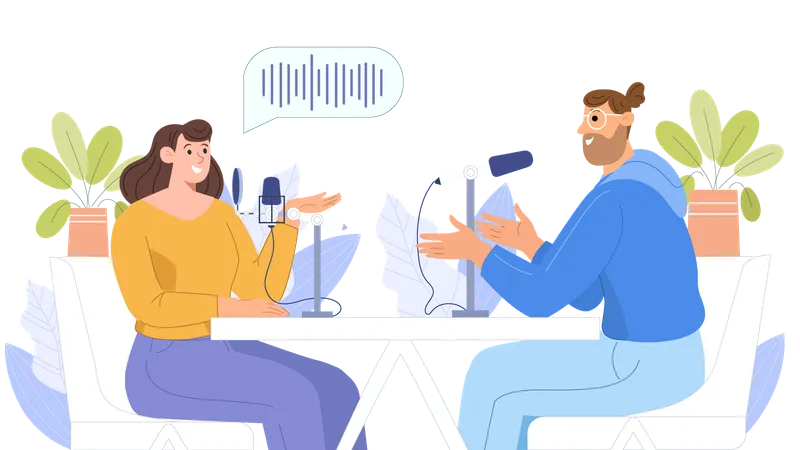 Woman and discussing in Podcast show  Illustration