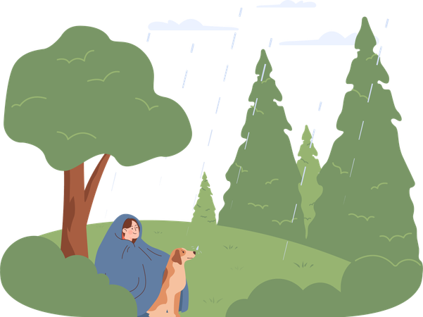 Woman and dog in park  Illustration