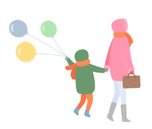 Woman and her child walking Illustration
