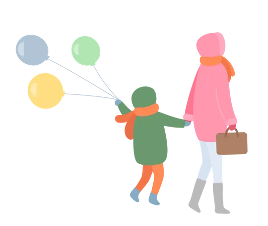 Woman and her child walking  Illustration