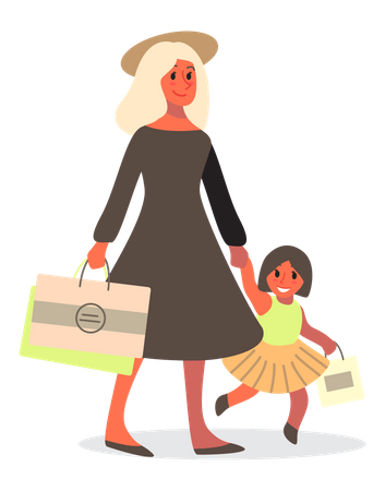 Woman and her daughter shopping Illustration