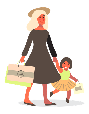 Woman and her daughter shopping  Illustration