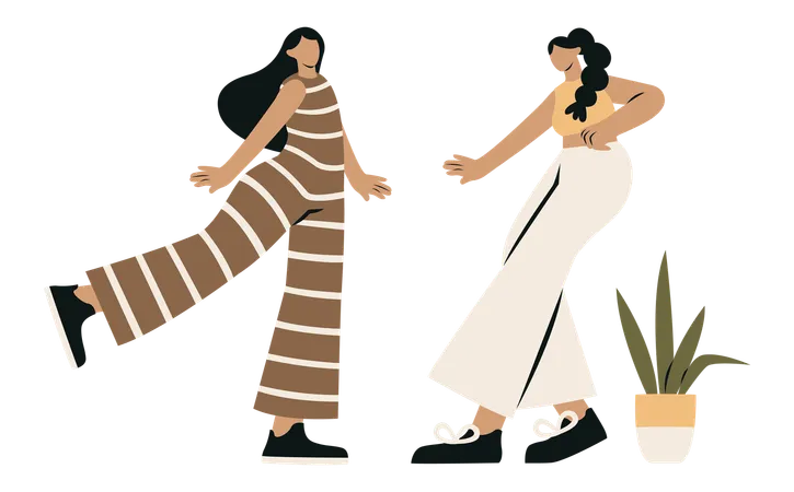 Woman and Her Friend dancing at Party  Illustration