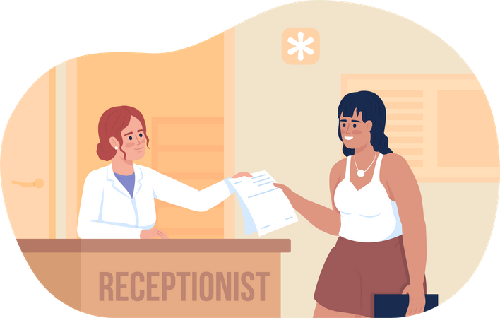 Woman and hospital receptionist  Illustration