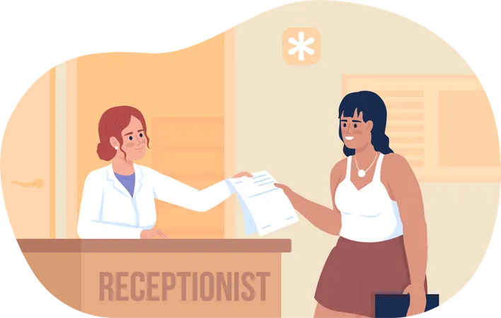 Woman and hospital receptionist  Illustration