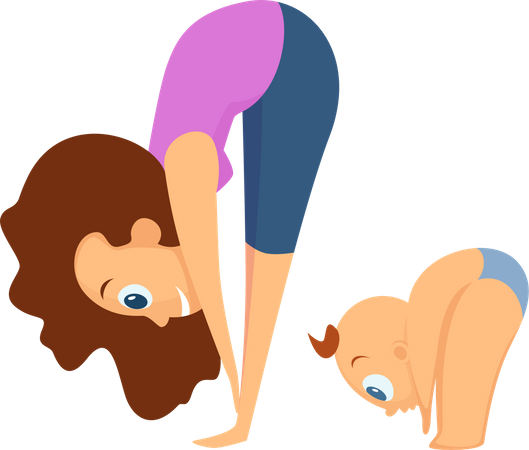 Woman and kid doing yoga  Illustration