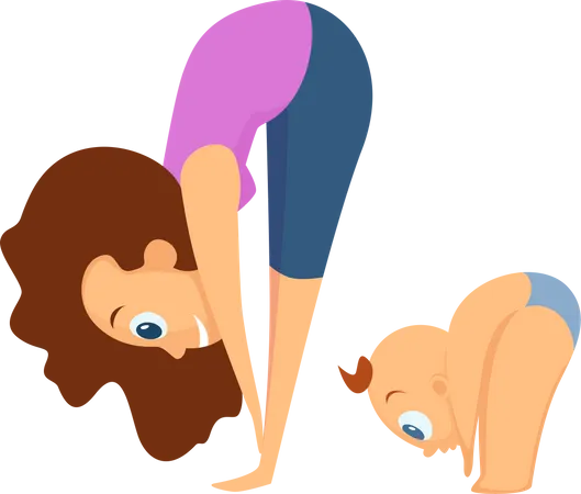 Woman and kid doing yoga  Illustration