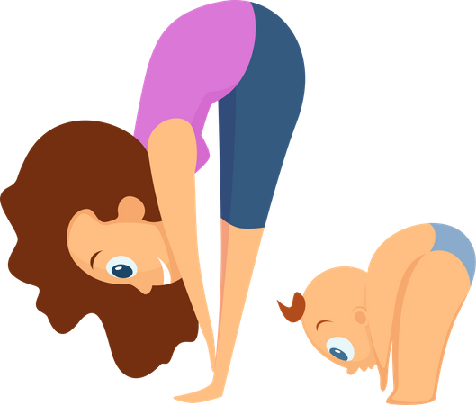 Woman and kid doing yoga  Illustration