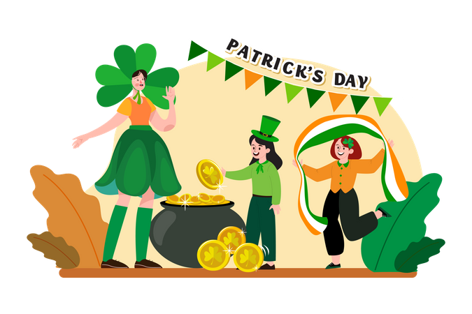 Woman and little girls celebrating Patrick's day Illustration