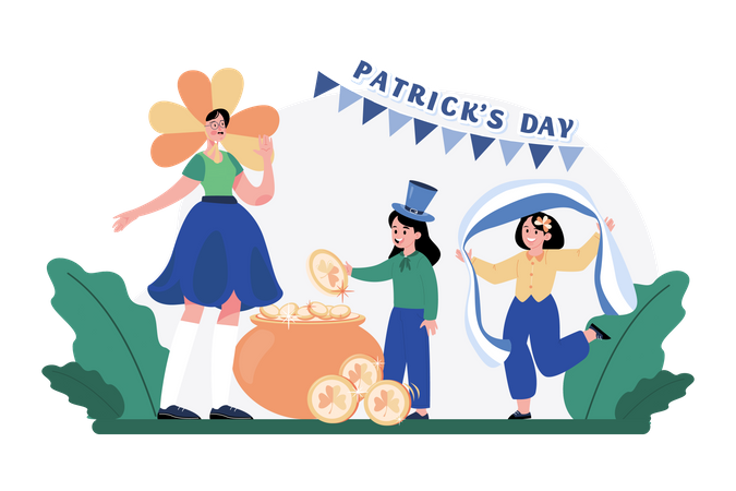 Woman and little girls celebrating Patrick's day  イラスト