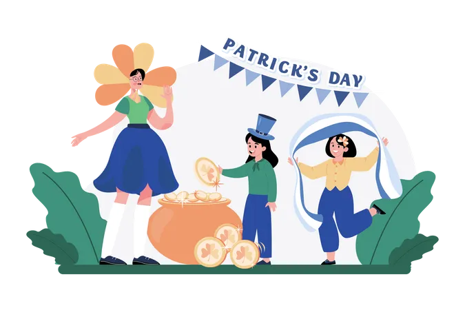 Woman and little girls celebrating Patrick's day  Illustration