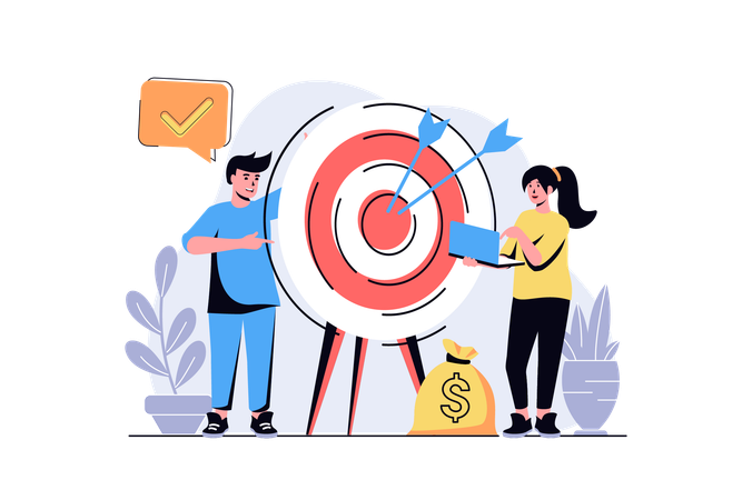 Woman and man aiming at target  Illustration