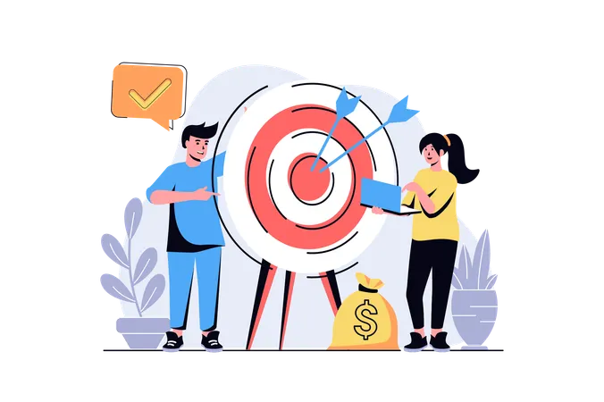 Woman and man aiming at target  Illustration