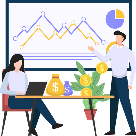 Woman and man analyzing Finance growth  Illustration